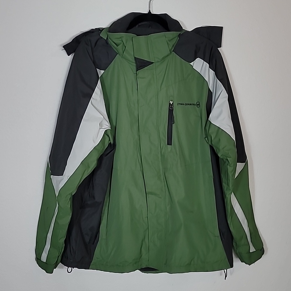 Free Country Mens Ski Coat Size L Green Zip Pockets Lined Hoodie Snow Winter